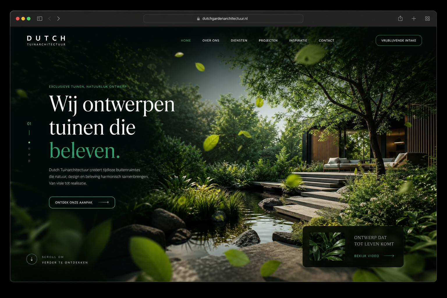 Tuinaanleg — immersive 3D visuals en sterke conversie.