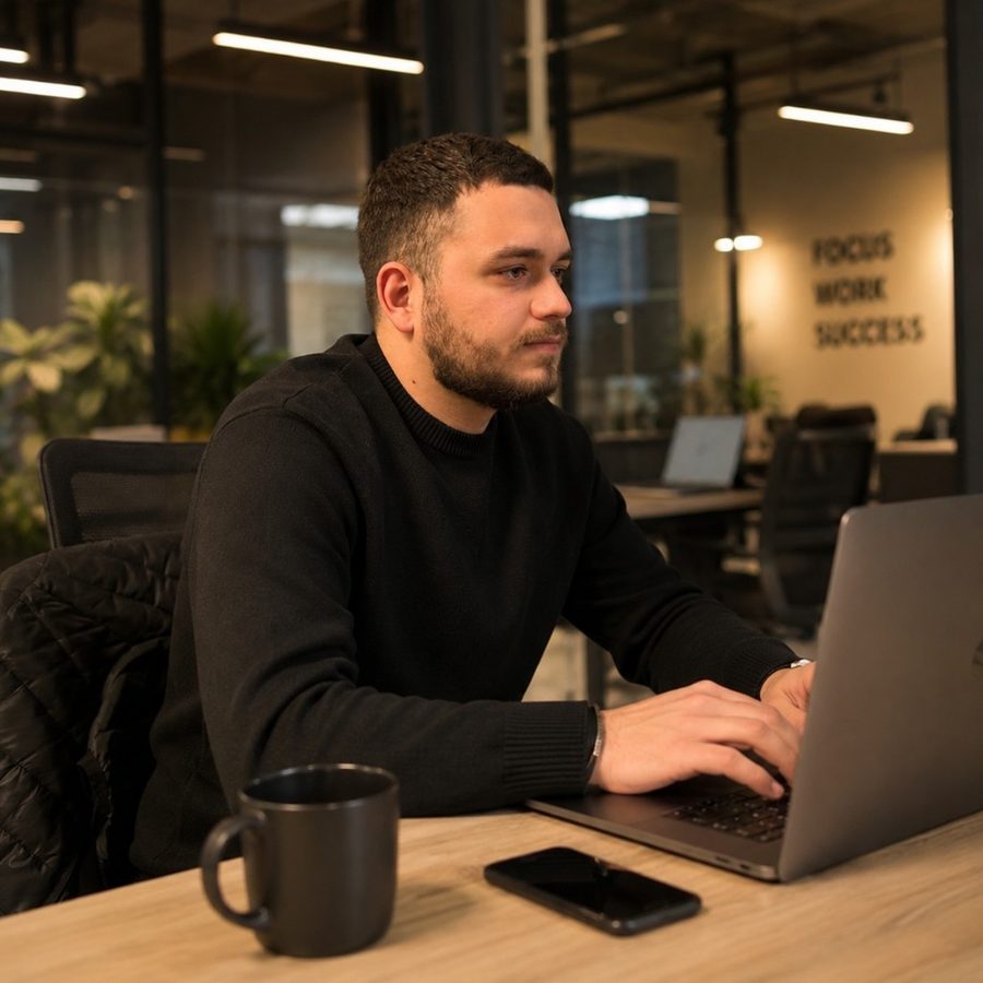 Website laten maken Antwerpen en Limburg — deskundige achter laptop, Valtex Digital